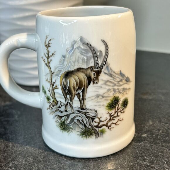 Vintage Plankenhammer Bavaria Pottery‎ Hunting Ibex Mountain Mug Cup Tankard - Picture 1 of 8